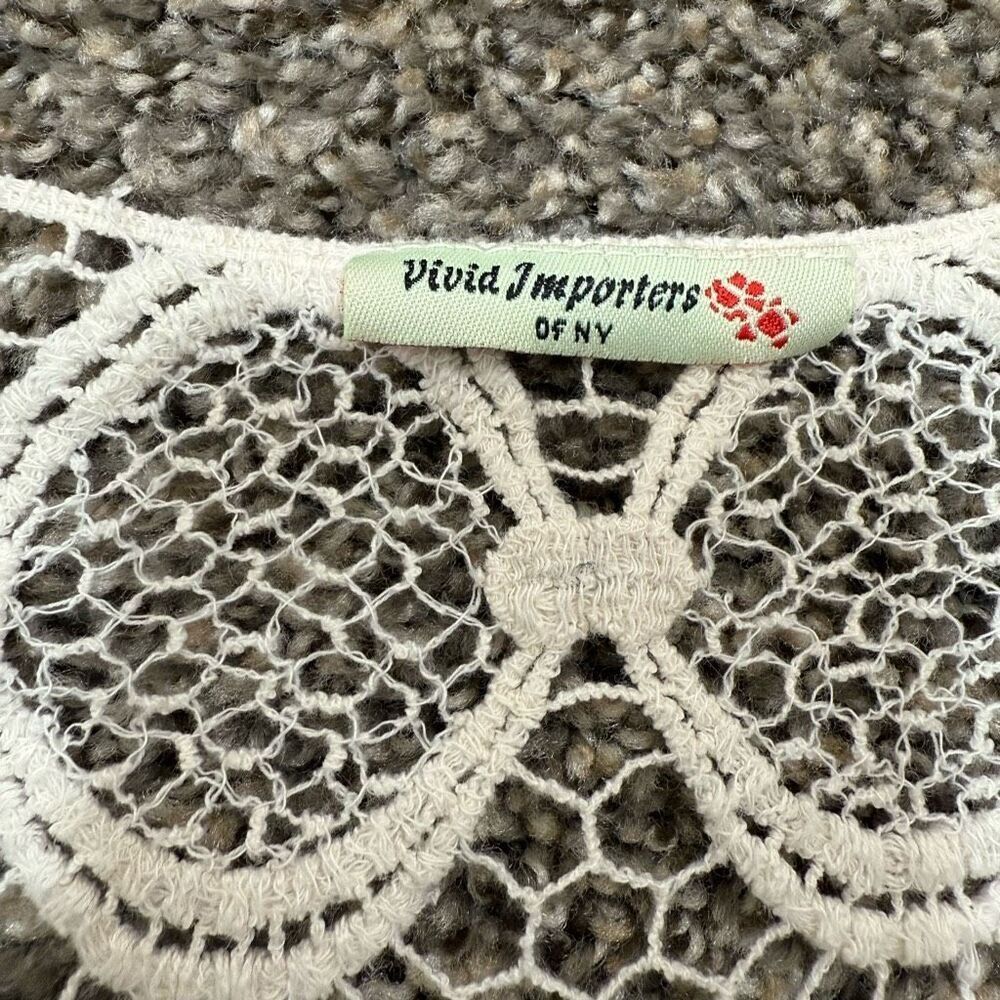 Vivid Imports Y2K Cream Crochet Woven Lace Top Shirt Small Knit - Picture 6 of 8